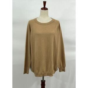 JUMPER 1234 Sz 3 L Large Tan Side Stripe 100% Cashmere Pullover Sweater
